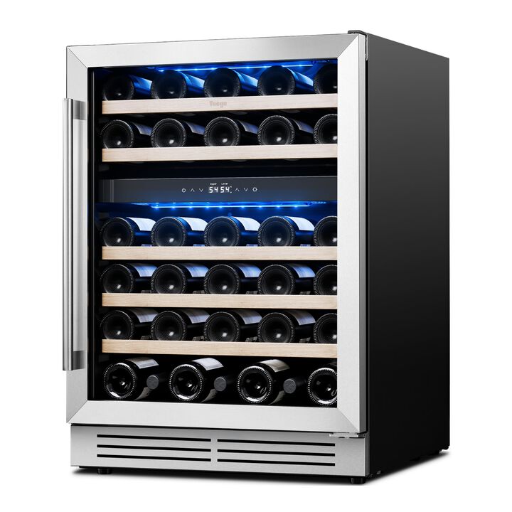24 inch Dual-Zone Wine Cooler, 52-Bottle Capacity, 40-65&deg;F Glass Door, Built-in, for Home, Bar or Office