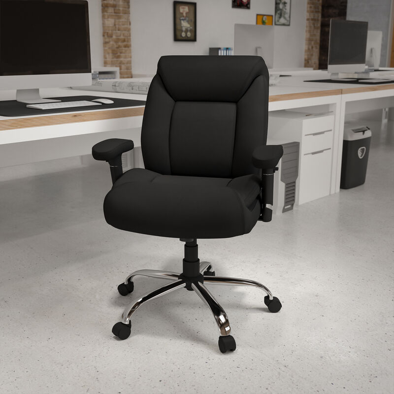 HERCULES Series Big & Tall 400 lb. Rated Black Fabric Deep Tufted Swivel Ergonomic Task Office Chair with Adjustable Arms image number 1