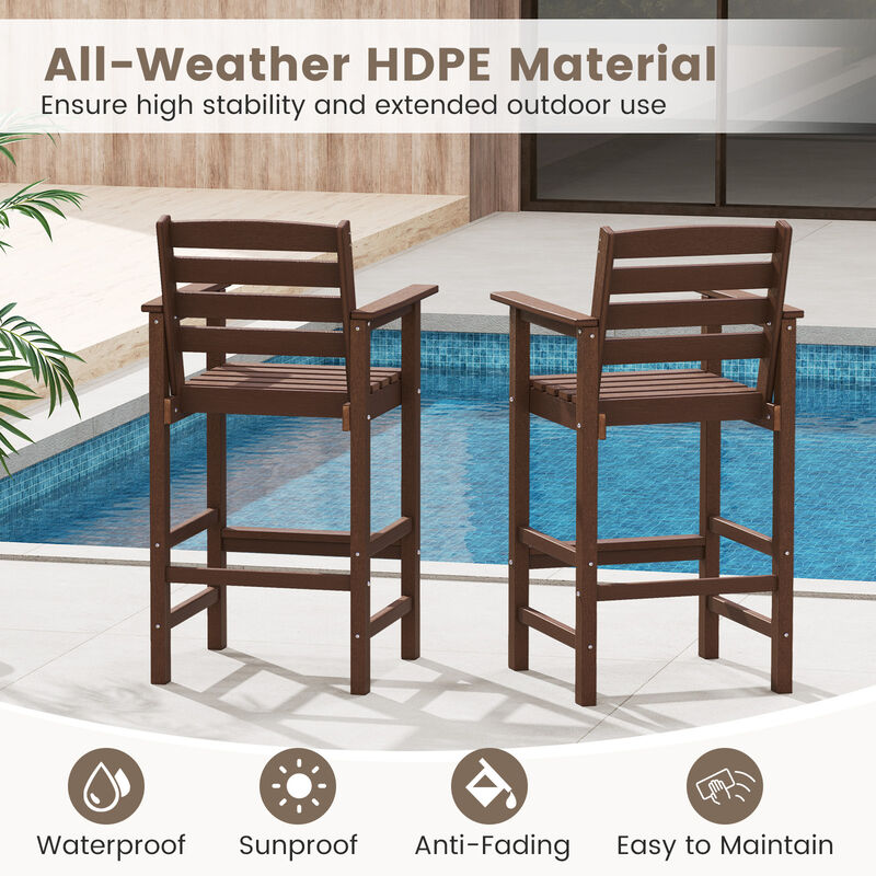 Set of 2 HDPE Adirondack Bar Chairs with Wide Armrests &ndash; Weather-Resistant Patio Seating