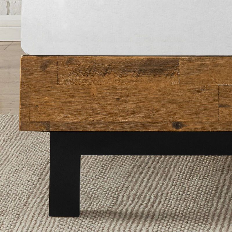 Contemporary Solid Wood Platform Bed Frame with Customizable Height Headboard