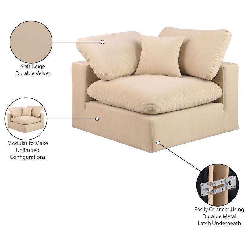 Meridian Furniture Comfy Beige Velvet Modular Corner Chair