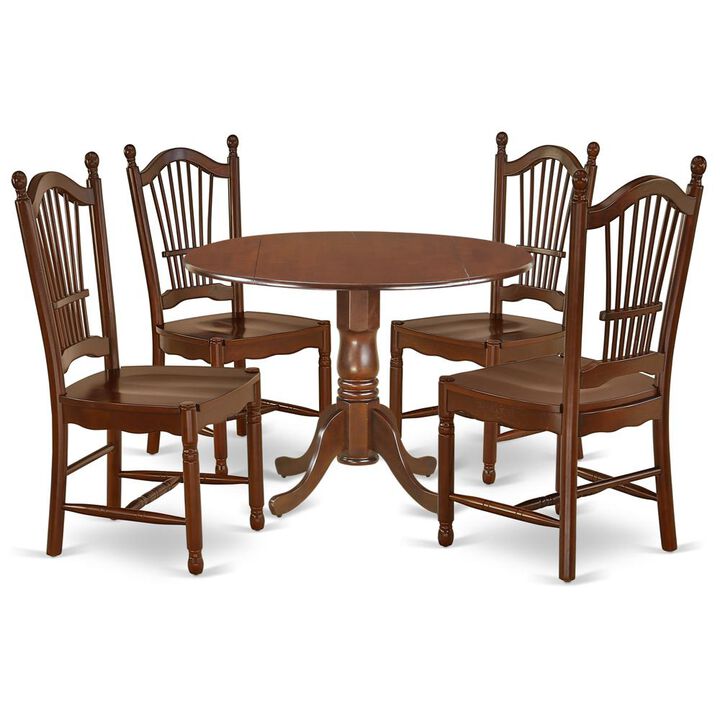 East West Furniture Dining Room Set Mahogany, DLDO5-MAH-W
