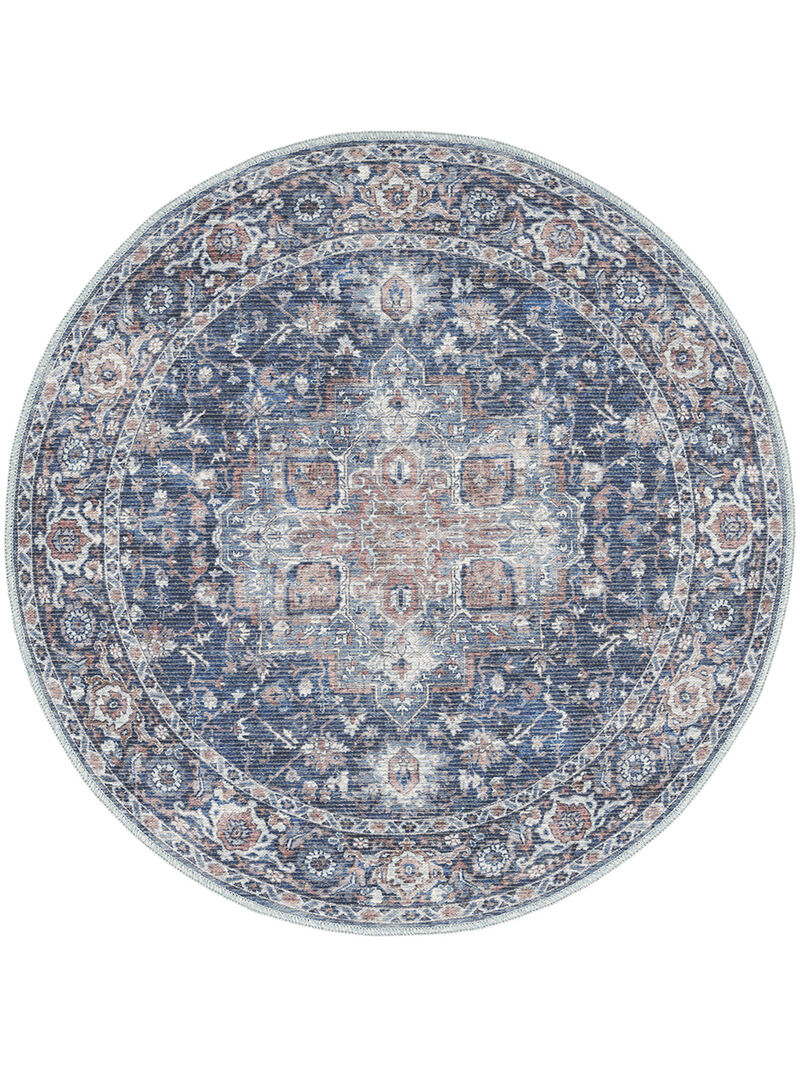 Machine Washable Series 1 SR101 Ivory/Navy 5'3" x Round Rug