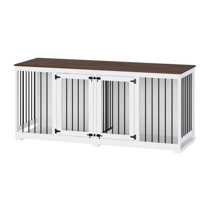 Large Dog House Crate Furniture, 71 in. Wooden Large Dog Kennel with Removable Divider for Large Medium Dogs, White