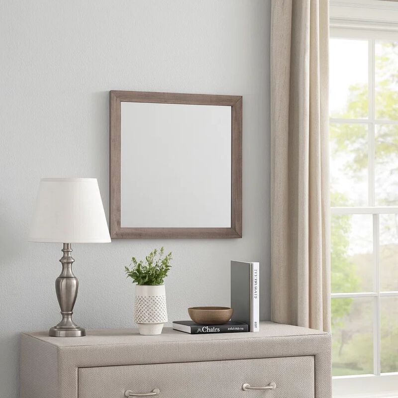 Transitional Square Shape Wooden Frame Mirror with Textured Details, Brown image number 7
