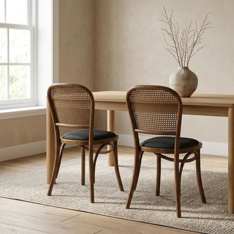 Starlight Canyon Home Rattan Upholstered Dining Chairs Set of 2, Rustic Accent Chair,Brown image number 5