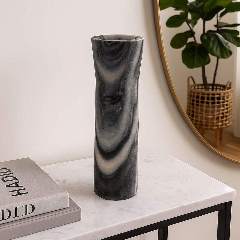 Danny Tall Accent Vase, Natural Stone Pattern Gray Marble 14 Inch