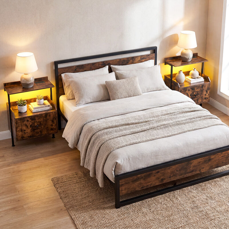 Wall-Mounted Nightstand with LED Lights and Charging Station for Bedroom image number 5