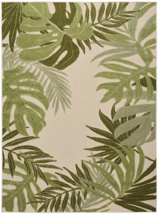 HomeRoots 6' X 9' Ivory And Green Palm Leaf Indoor Outdoor Area Rug