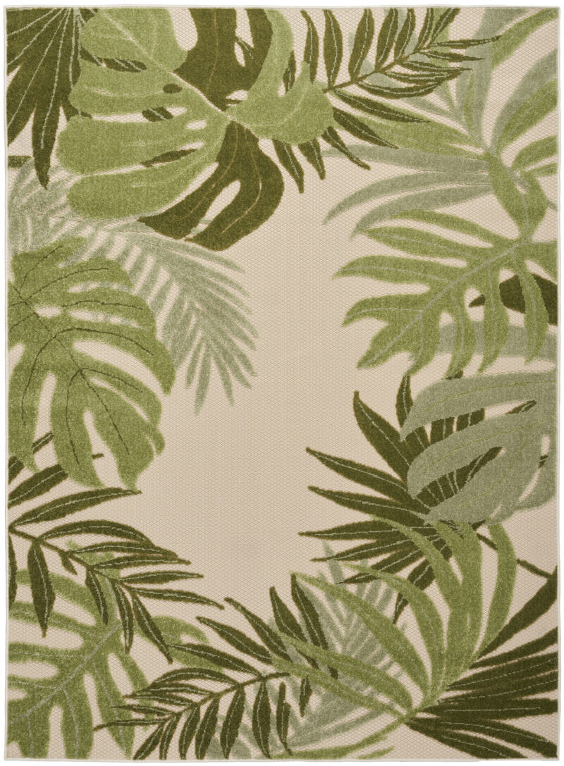 HomeRoots 6' X 9' Ivory And Green Palm Leaf Indoor Outdoor Area Rug image number 0