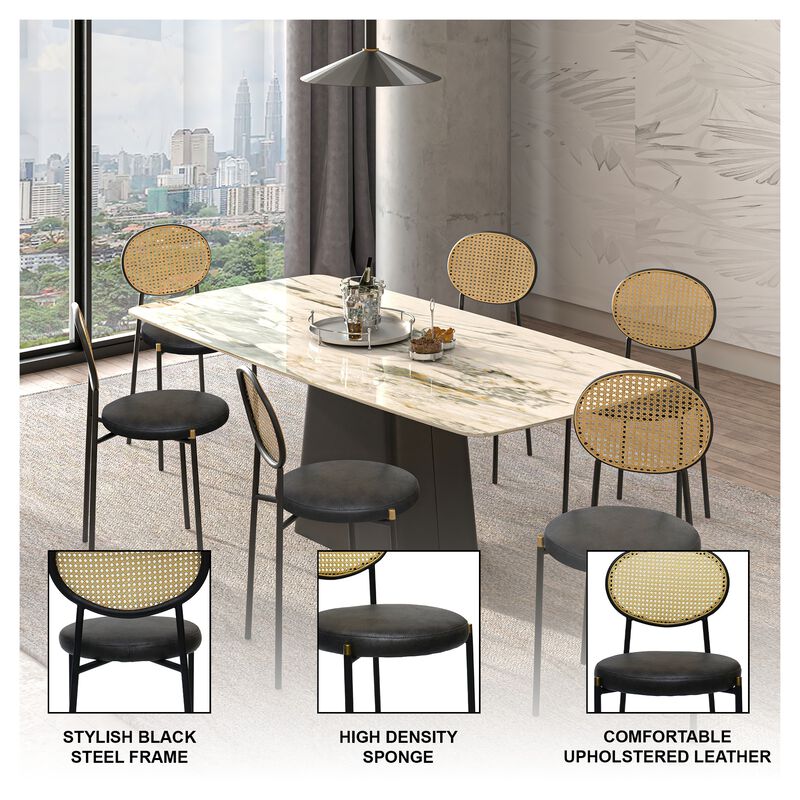 LeisureMod Euston Modern Dining Chair with Wicker Back and Leather Seat, Indoor Kitchen, Dining Room, Home, Contemporary Side Chair Seating, Set of 2