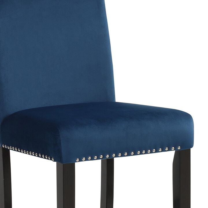 Jordan 24 Inch Counter Height Side Chair Set of 2, Fabric Upholstery, Blue - Benzara