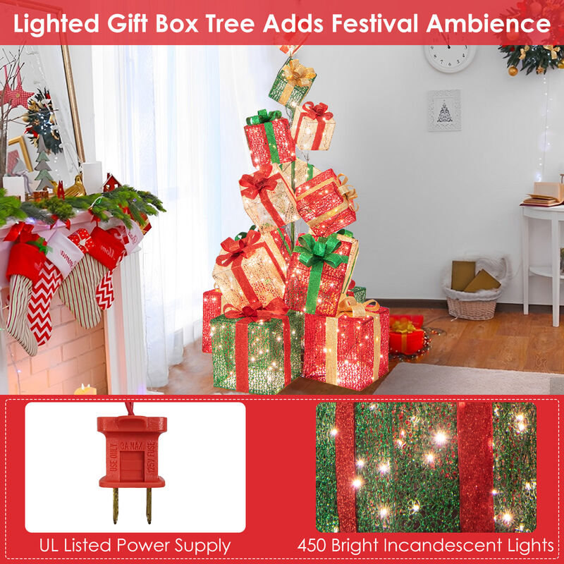 15 Stacked Lighted Christmas Gift Box Tower with 450 Warm White Lights image number 5