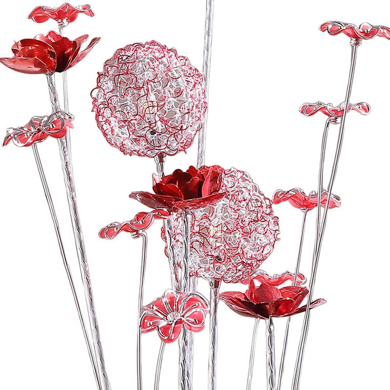 Hivvago 21" Silver and Clear Metal and Faux Crystal Red Roses Bedside Lamp