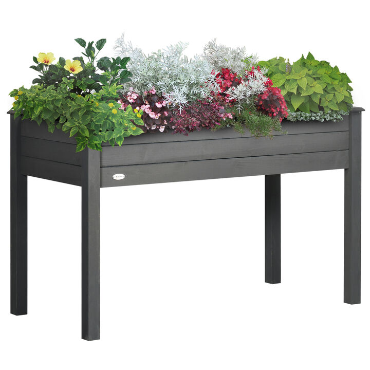 Outsunny Raised Garden Bed with Legs, 34" x 18" x 30", Elevated Wooden Planter Box, Self-Draining with Bed Liner for Vegetables, Herbs, and Flowers Backyard, Patio, Balcony Use, Dark Gray