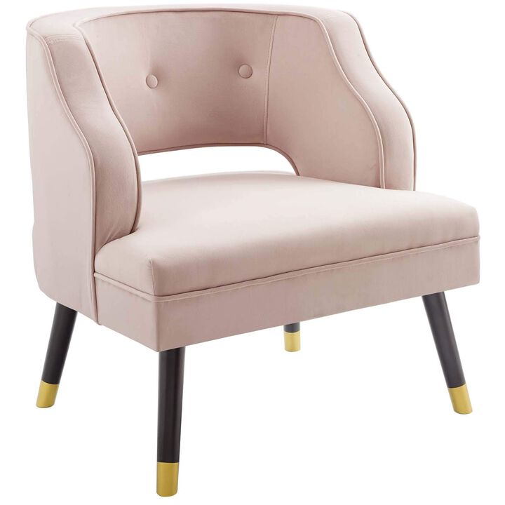 Modway Traipse Button Tufted Open Back Performance Velvet Armchair, Pink
