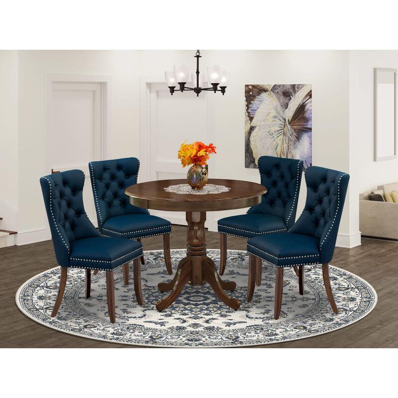 East West Furniture 5 Piece Kitchen Table Set Contains a Round Dining Table with Pedestal