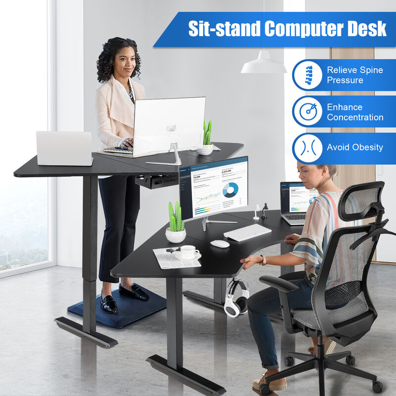 Costway Dual-motor L Shaped Standing Desk Ergonomic Sit Stand Computer Workstation Touch Control Panel Electric Height-adjustable Black Desktop Home Office