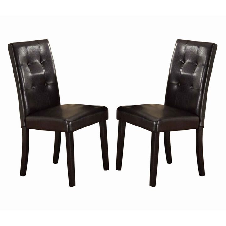 Faux Leather Dining Side Chair In Pine, Set Of 2, Dark Brown-Benzara