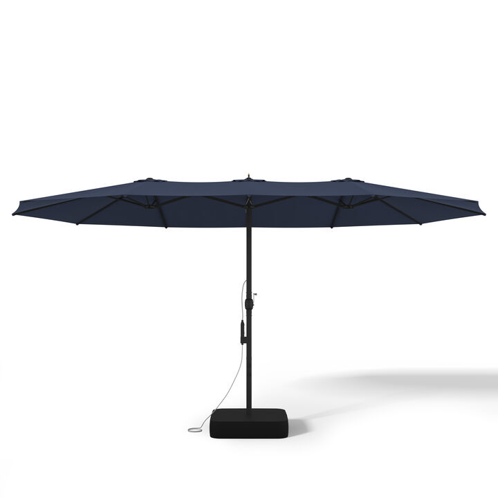 FUFU&GAGA 15ft x 9ft Extra-Large Iron Outdoor Shade Double-Sided Umbrella, Spray System, Patio Shade with Sturdy Base, Navy
