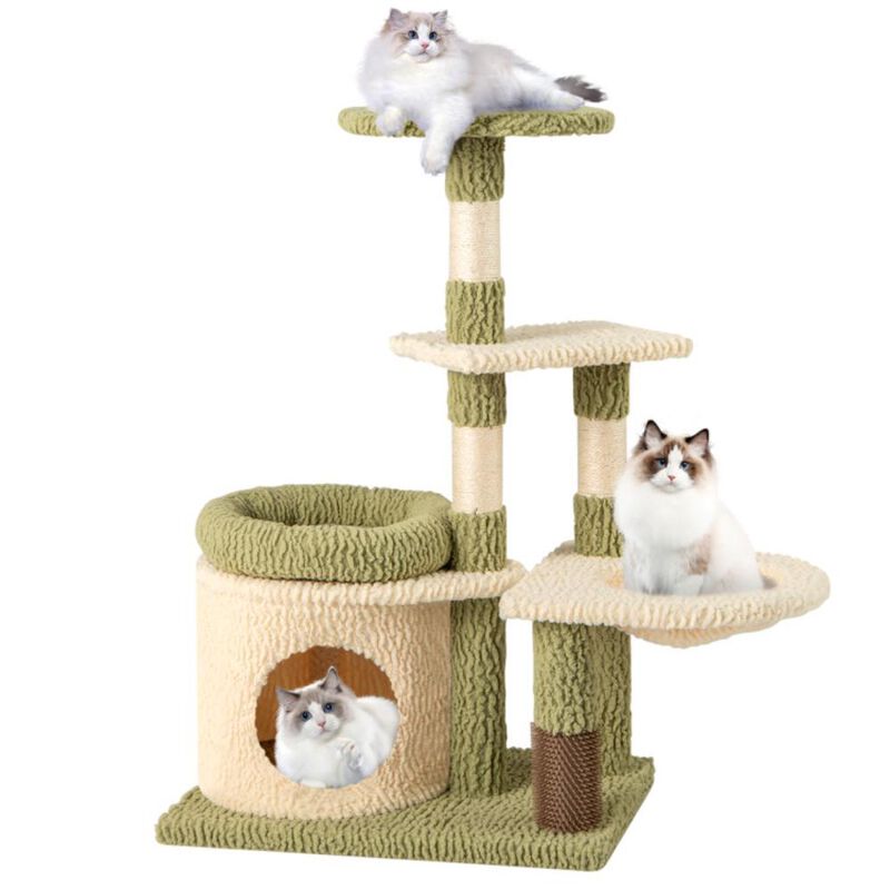 Hivvago 38 Inch Tall Multi-Level Aesthetic Kitten Tower with Condo and Bed