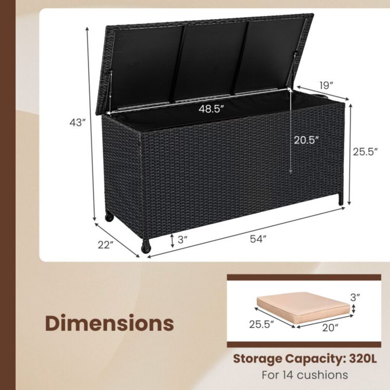 Indoor Outdoor 85 Gallon Storage Container with Waterproof Liner, Universal Wheels and PE Rattan image number 3