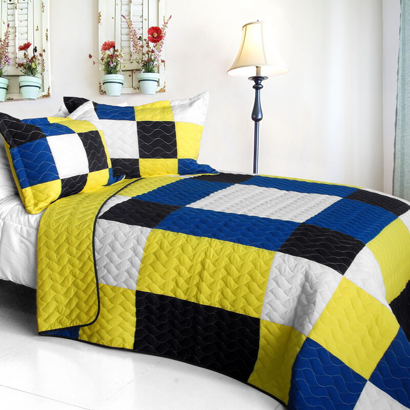 Eternal Passion Patchwork Geometric Quilt Set Soft Vermicelli Quilted Bedding image number 0