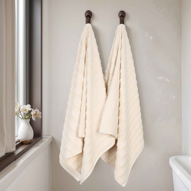Set of 2 Zero Twist Cotton Waffle Bath Towels Soft Absorbent image number 3