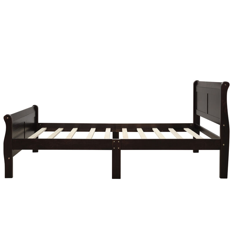 Whisen Wood Platform Bed Frame with Sleigh Design, Headboard, Footboard, and Sturdy Slat Support