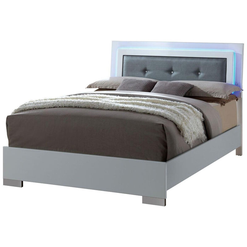 Queen Bedroom Set in White & Black Wood &ndash; 2 Piece Set with Nightstand image number 5