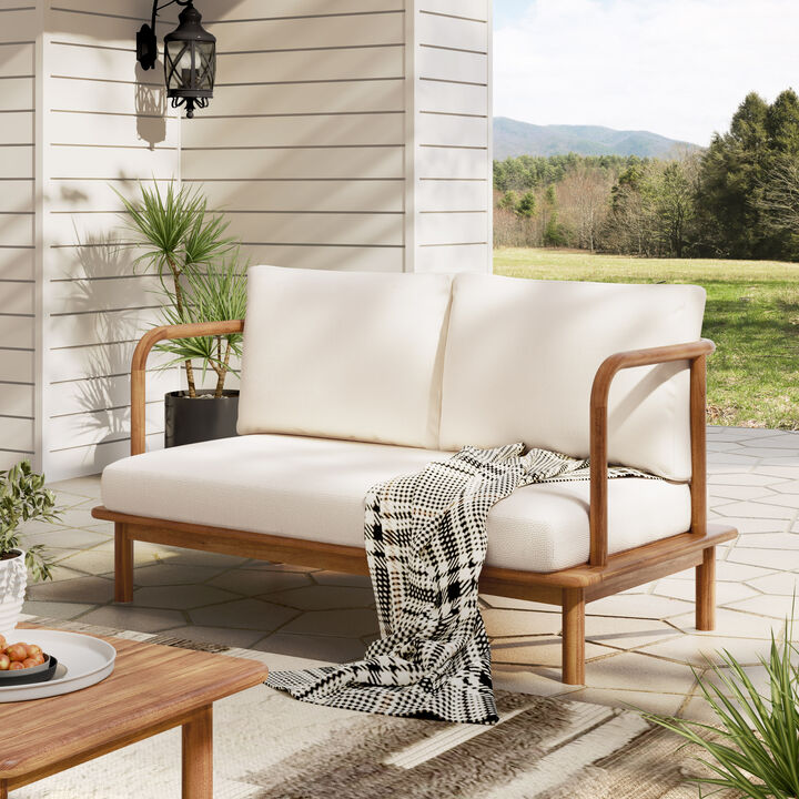Christopher Knight Home Arnelle Modern Acacia Wood Patio Loveseat with Cushion