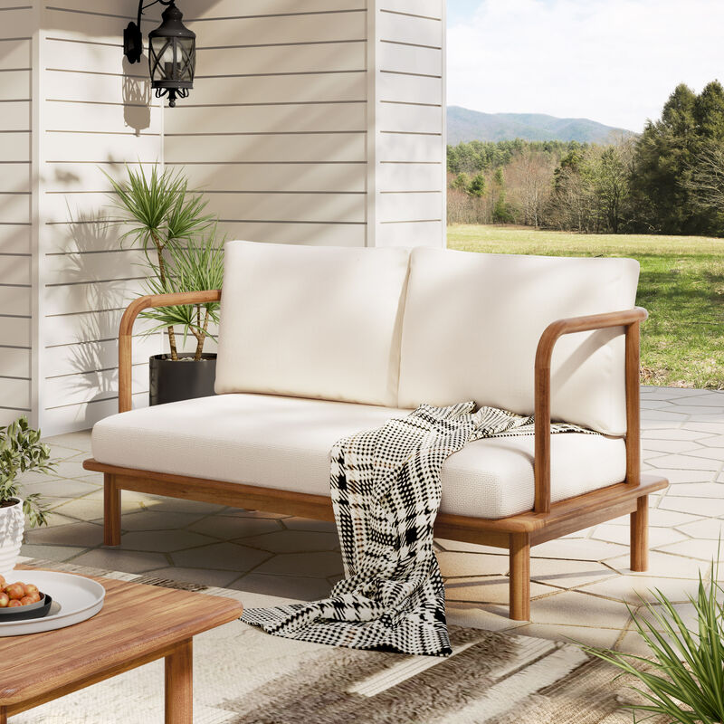 Christopher Knight Home Arnelle Modern Acacia Wood Patio Loveseat with Cushion image number 1