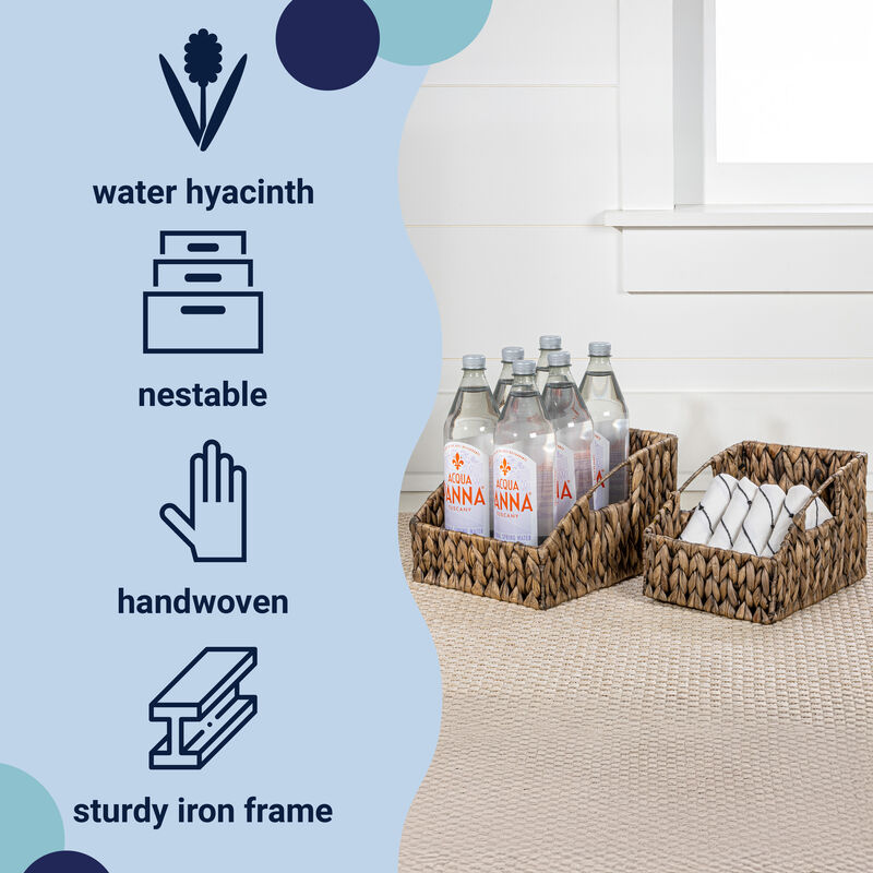 Havanah Southwestern Handwoven Hyacinth Slanted Pantry Baskets with Handles