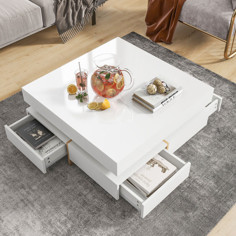 Merax High Gloss Coffee Table with 4 Drawers