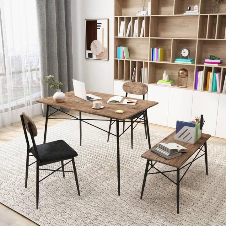 Hivvago Modern 4-Piece Dining Set with Wood Top Table 2 Chairs and Bench