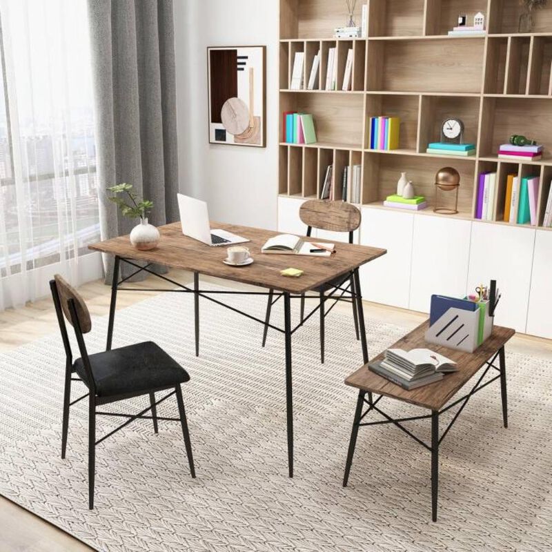 Hivvago Modern 4-Piece Dining Set with Wood Top Table 2 Chairs and Bench