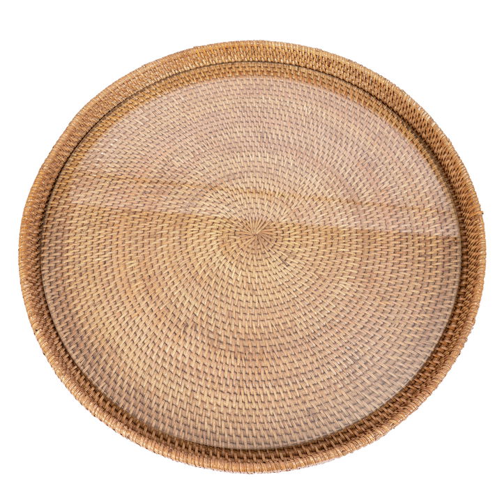 Saboga Home&trade; Round Serving-Ottoman Tray with Glass Insert