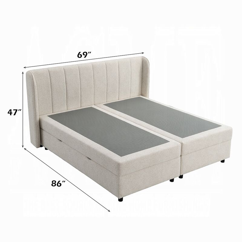 Koe Queen Storage Bed, Wingback, Channel Tufted Beige Chenille Upholstery image number 7