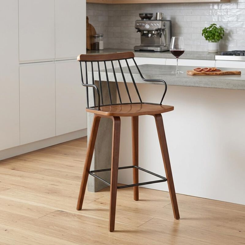 HomeRoots 26" Brown Manufactured Wood and Iron Counter Height Bar Chair image number 1