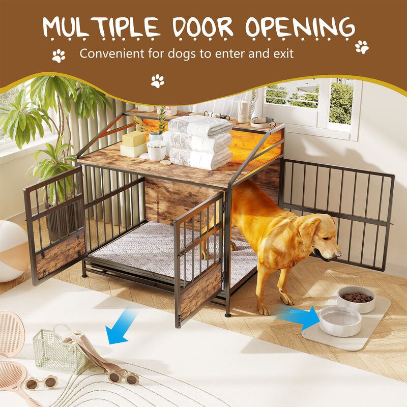 Clihome Multi-function Dog Crates with Storage and Double Doors image number 5
