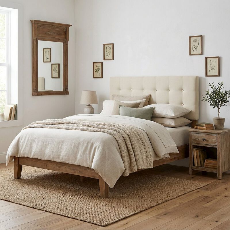 Upholstered Fabric Full Headboard in Neutral Tone with Durable Construction image number 2