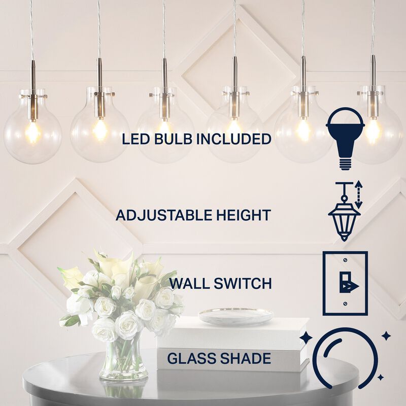 Harlow 6-Light Modern Contemporary Round Glass/Iron LED Linear Pendant