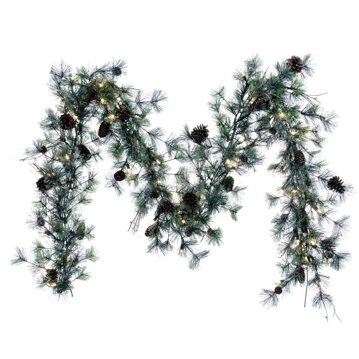 Vickerman 9' Dakota Artificial Christmas Garland - Warm White Dura-lit LED Mini Lights - Faux Christmas Garland - Indoor Seasonal Home Decor - Garland for Mantle - Garland for Staircase
