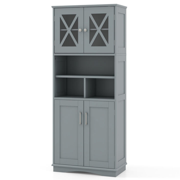 Large Bathroom Storage Cabinet with Acrylic Doors and 3 Open Compartments