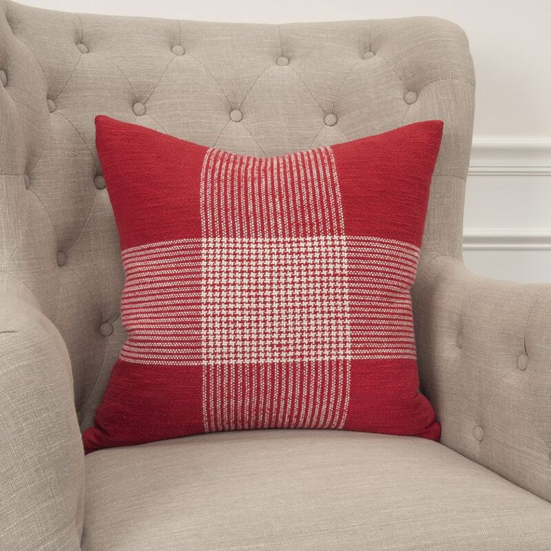 Homezia Red White Plaid Pattern Throw Pillow image number 5