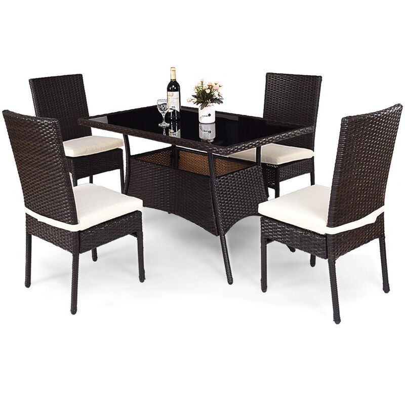 All-Weather 5-Piece Patio Dining Set &ndash; PE Rattan Wicker Table and Chairs