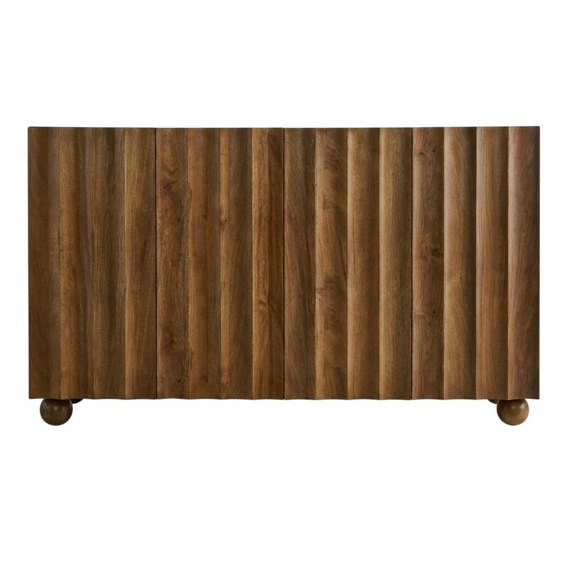 Scalloped Wood TV Stand in Neutral Finish with Spacious Storage image number 1
