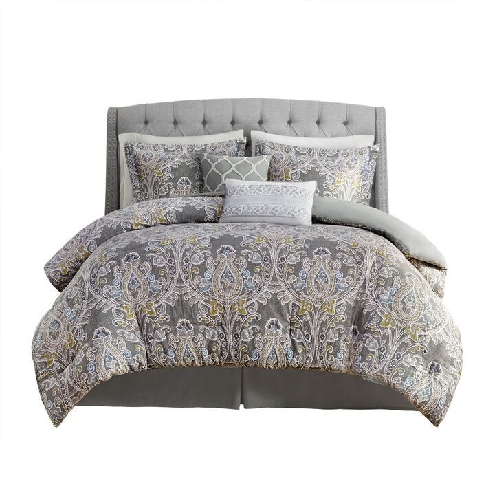Gracie Mills Brant 6-Piece Damask Cotton Sateen Comforter Set