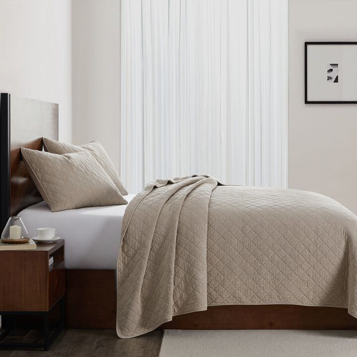 Stonewashed Cotton Gauze Sable Twin Quilt Set