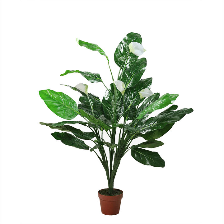 47.5" Potted Green and White Artificial Tropical Peace Lily Spathe Plant